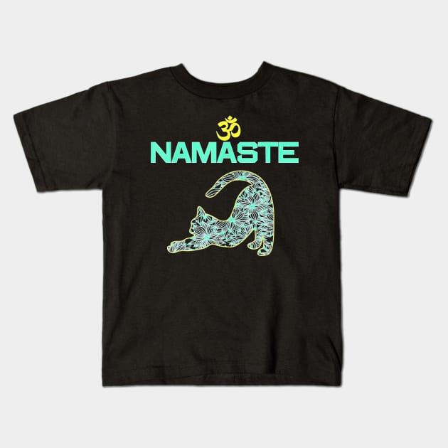 Cat Yoga Namaste OM Ying Yang Balance  Yoga New Mat Kids T-Shirt by Peter Smith